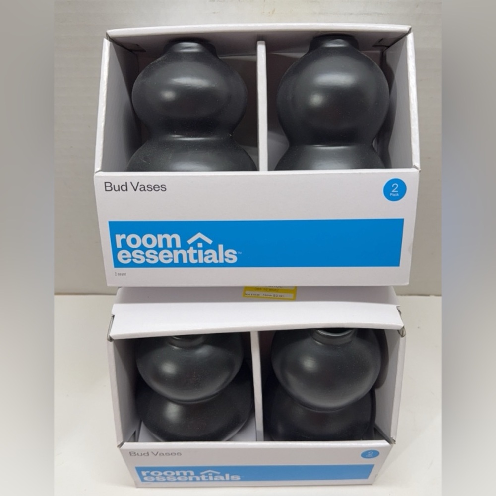 Room Essentials 4 Black Double Bud Vases